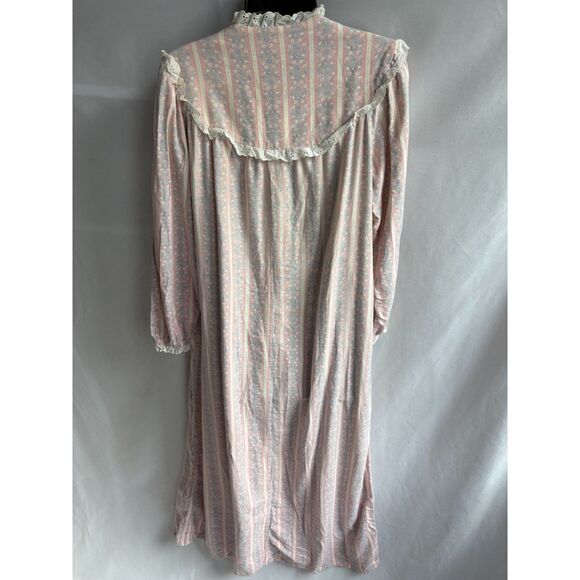 Vintage Lanz of Salzburg Nightgown Pink Floral Long Cotton Size M/L Lace Trim - Picture 5 of 9